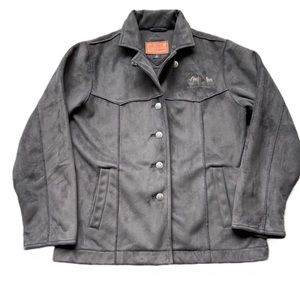 OUTBACK SUEDE LOOK BUTTON UP JACKET HORSE EMBROIDERED SIZE MEDIUM
